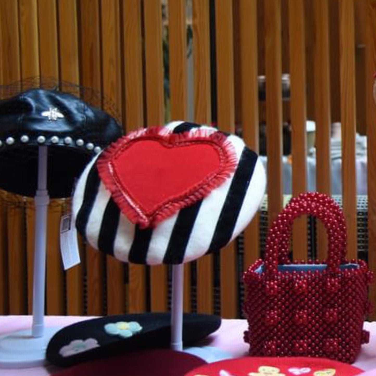 Striped Velvet Heart Beret Hat