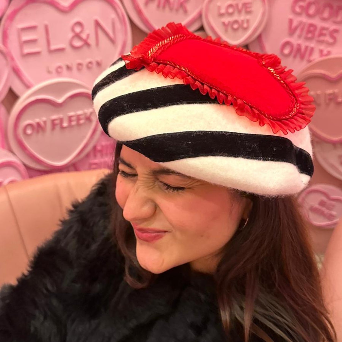 Striped Velvet Heart Beret Hat