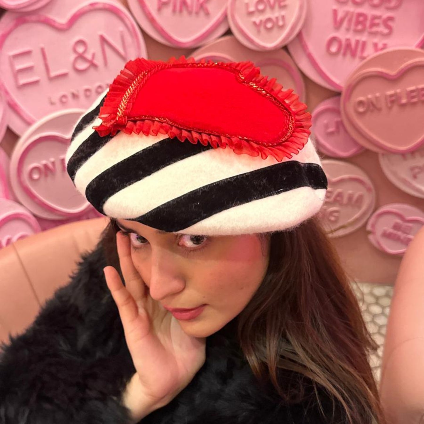 Striped Velvet Heart Beret Hat