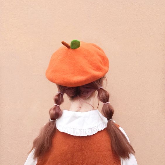 Orange Wool Beret Hat