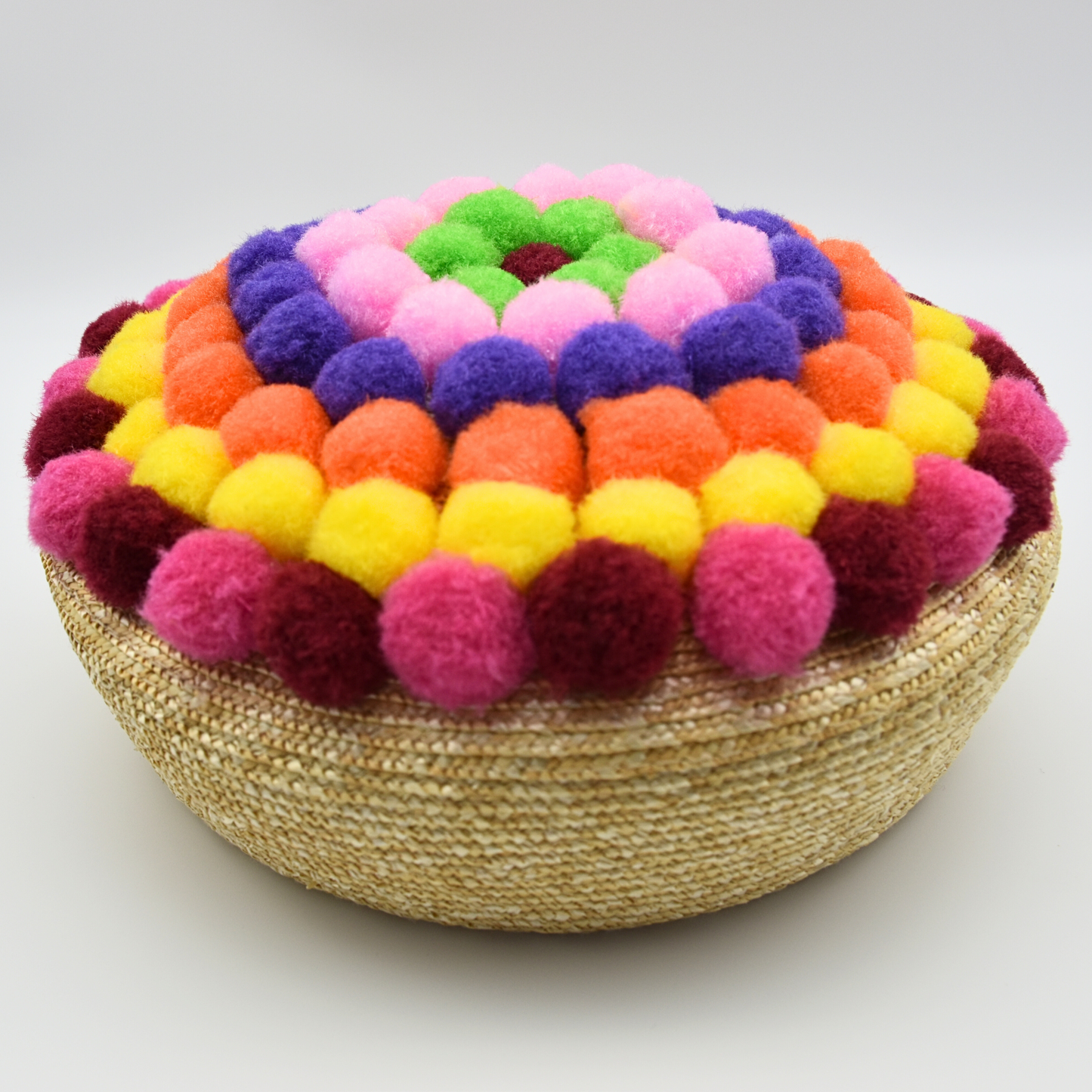 Pompoms Straw Beret Hat for Women and Children