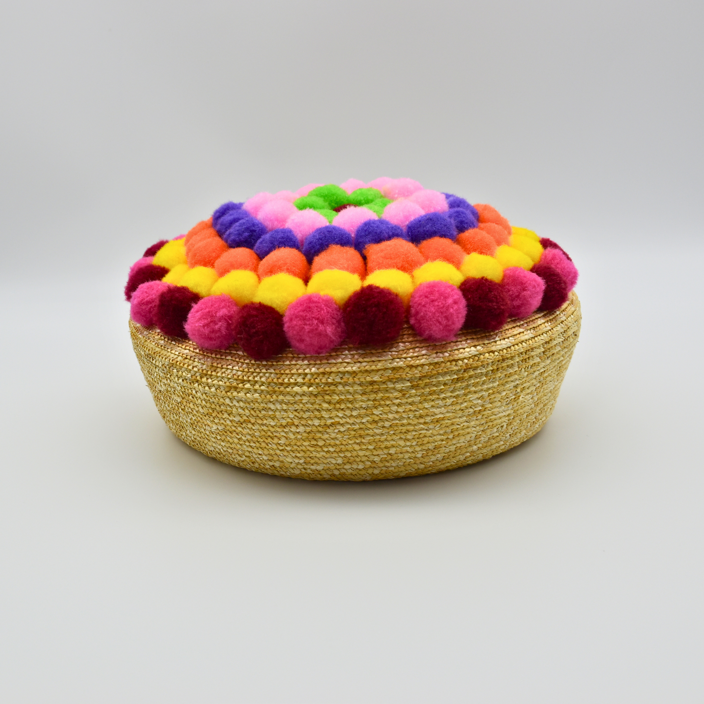 Pompoms Straw Beret Hat for Women and Children