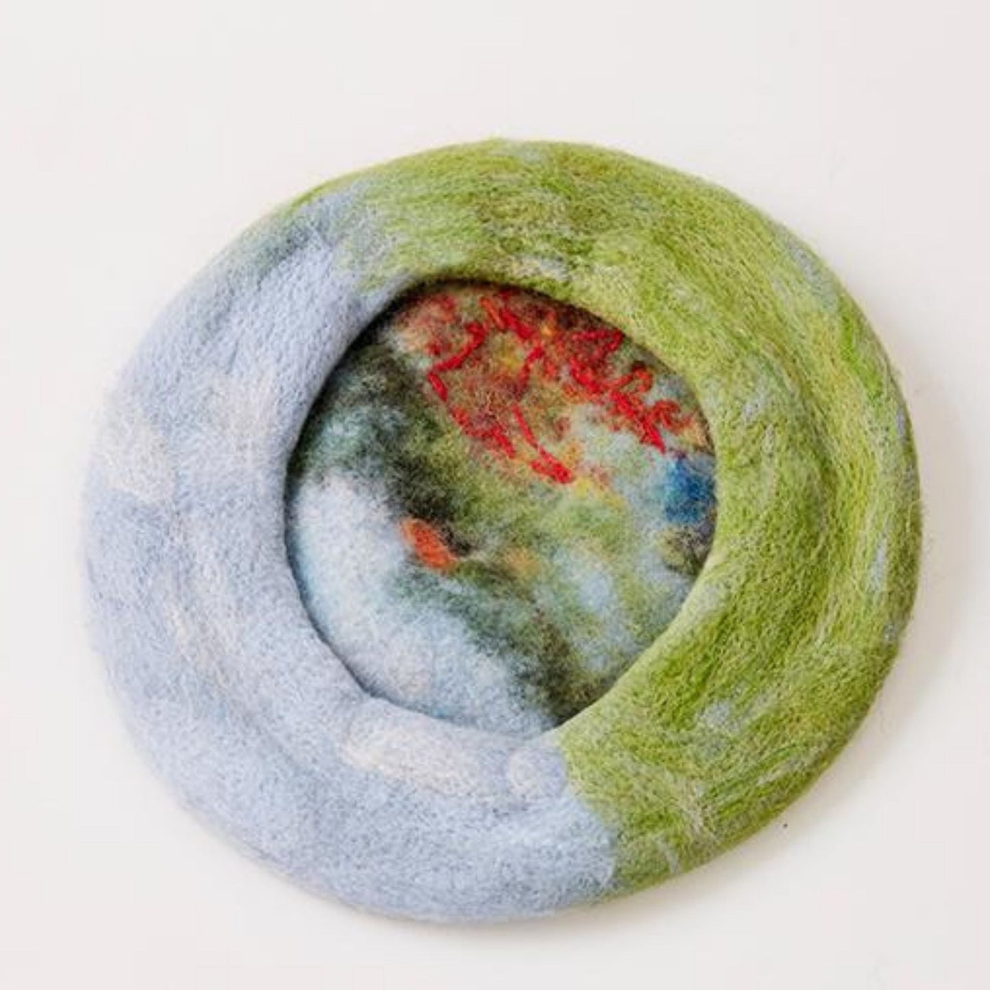 Handmade Beret Hat Wool Monet Wild Poppies Painting for Women - Dedais Slow Fashion