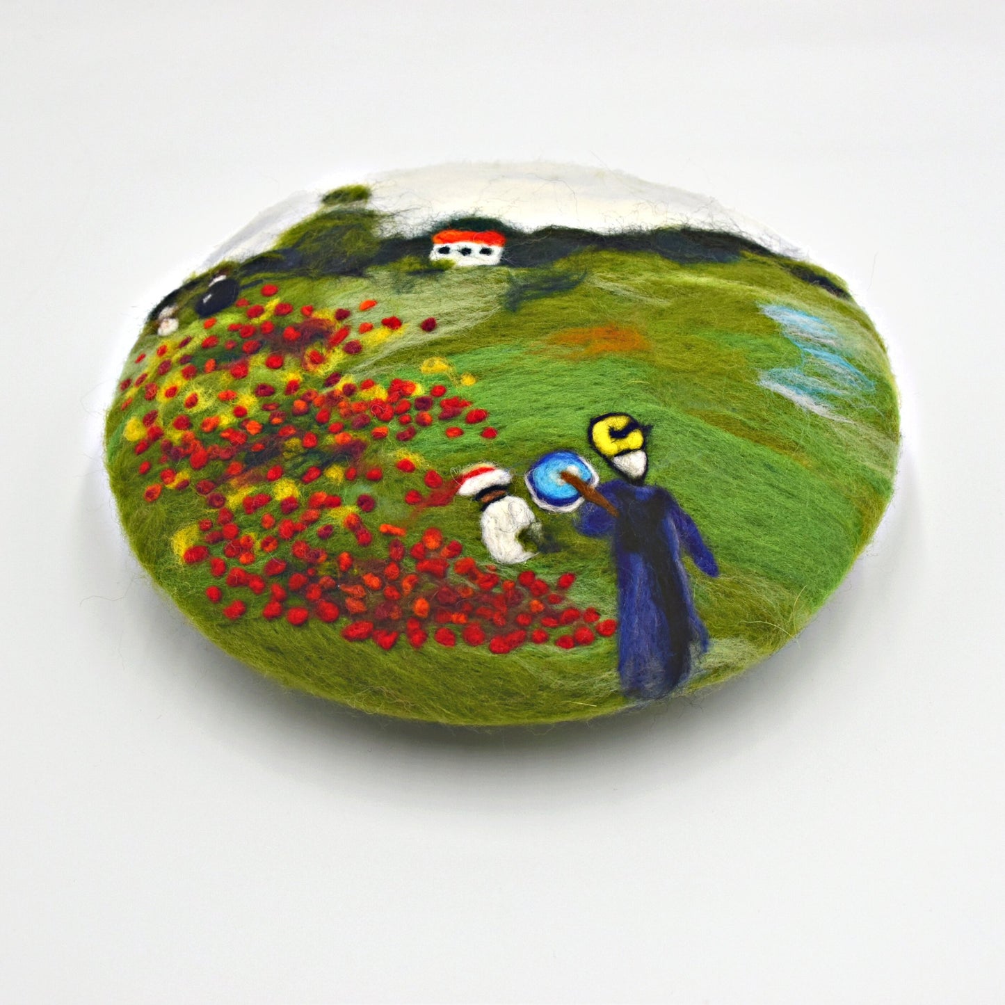 Handmade Beret Hat Wool Monet Wild Poppies Painting for Women - Dedais Slow Fashion