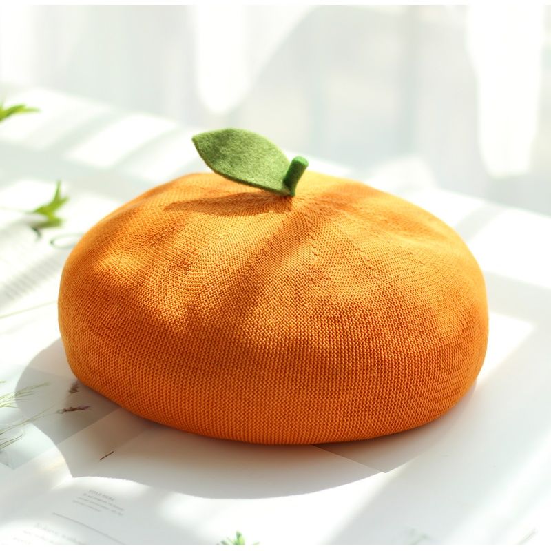Unisex Summer Beret Hat Orange Cotton