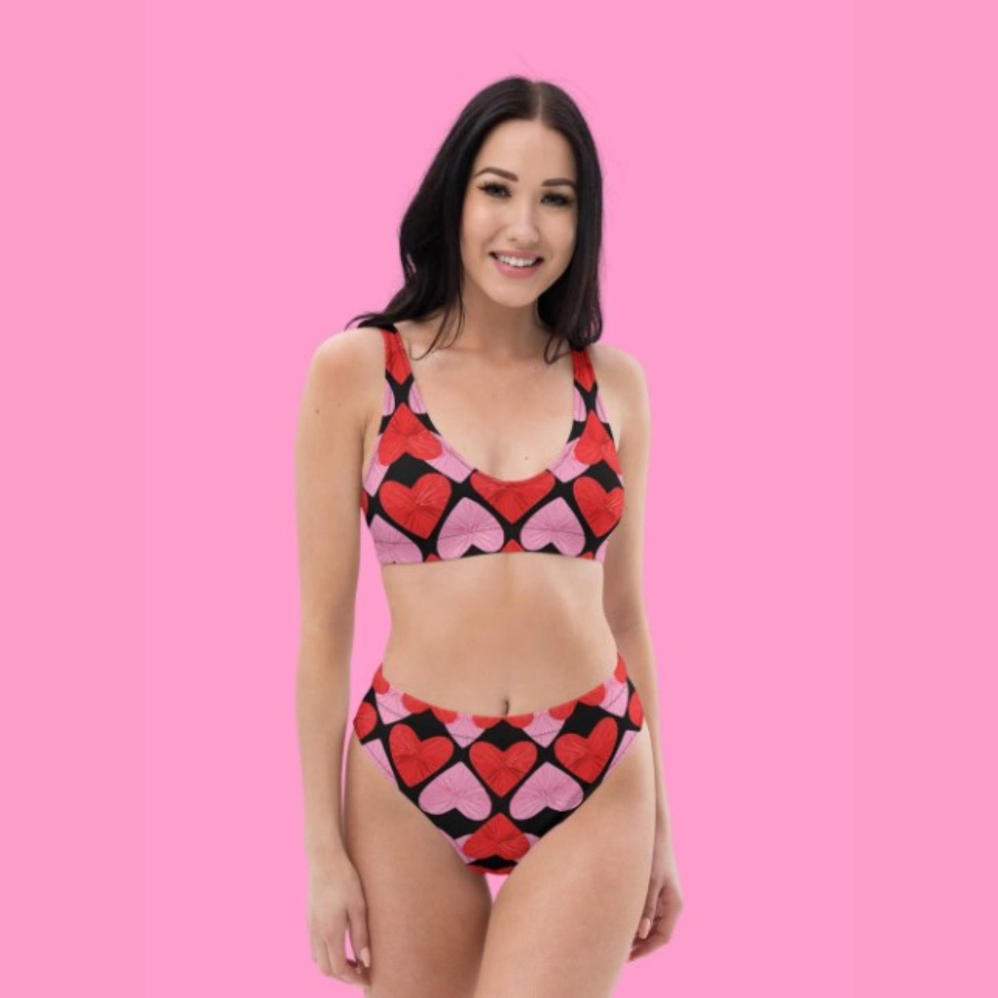 Self-Love Hearts High-Waisted Eco Bikini Set