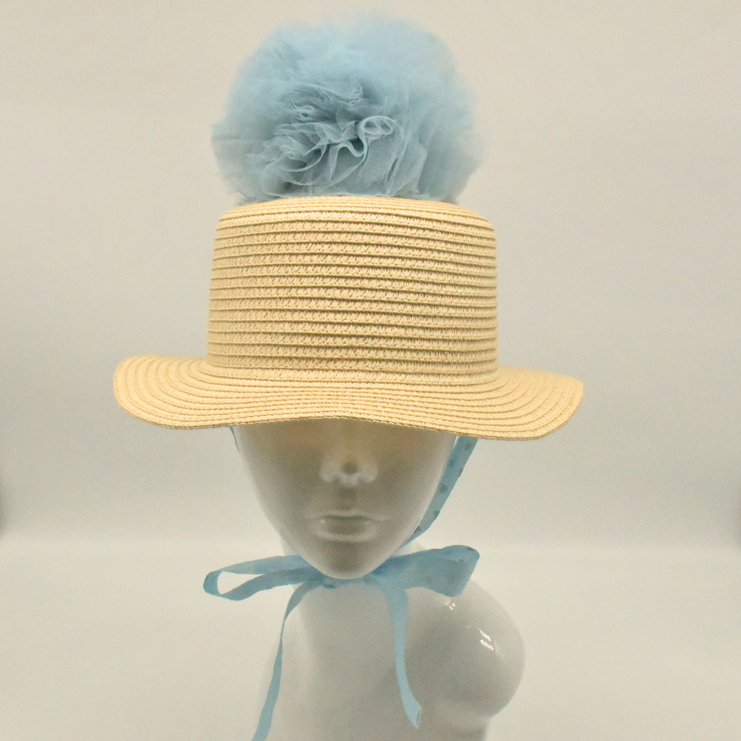 Summer Straw Boater Hat with Pompom