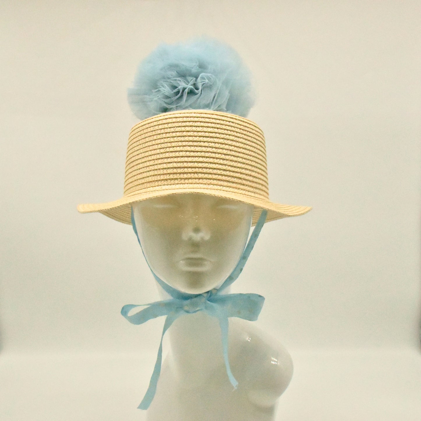 Summer Straw Boater Hat with Pompom