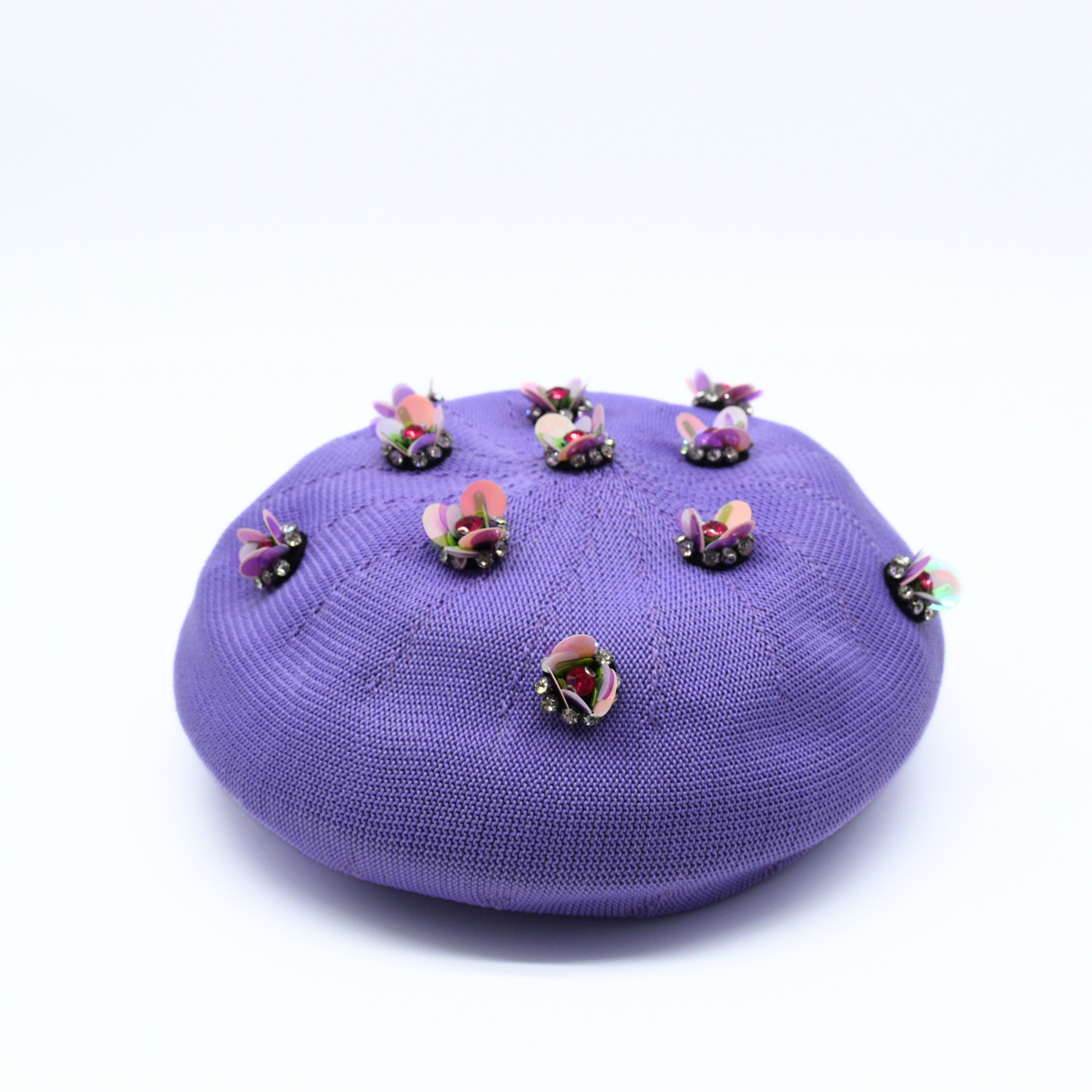 Summer Beret Hat Lilac Knitted Cotton
