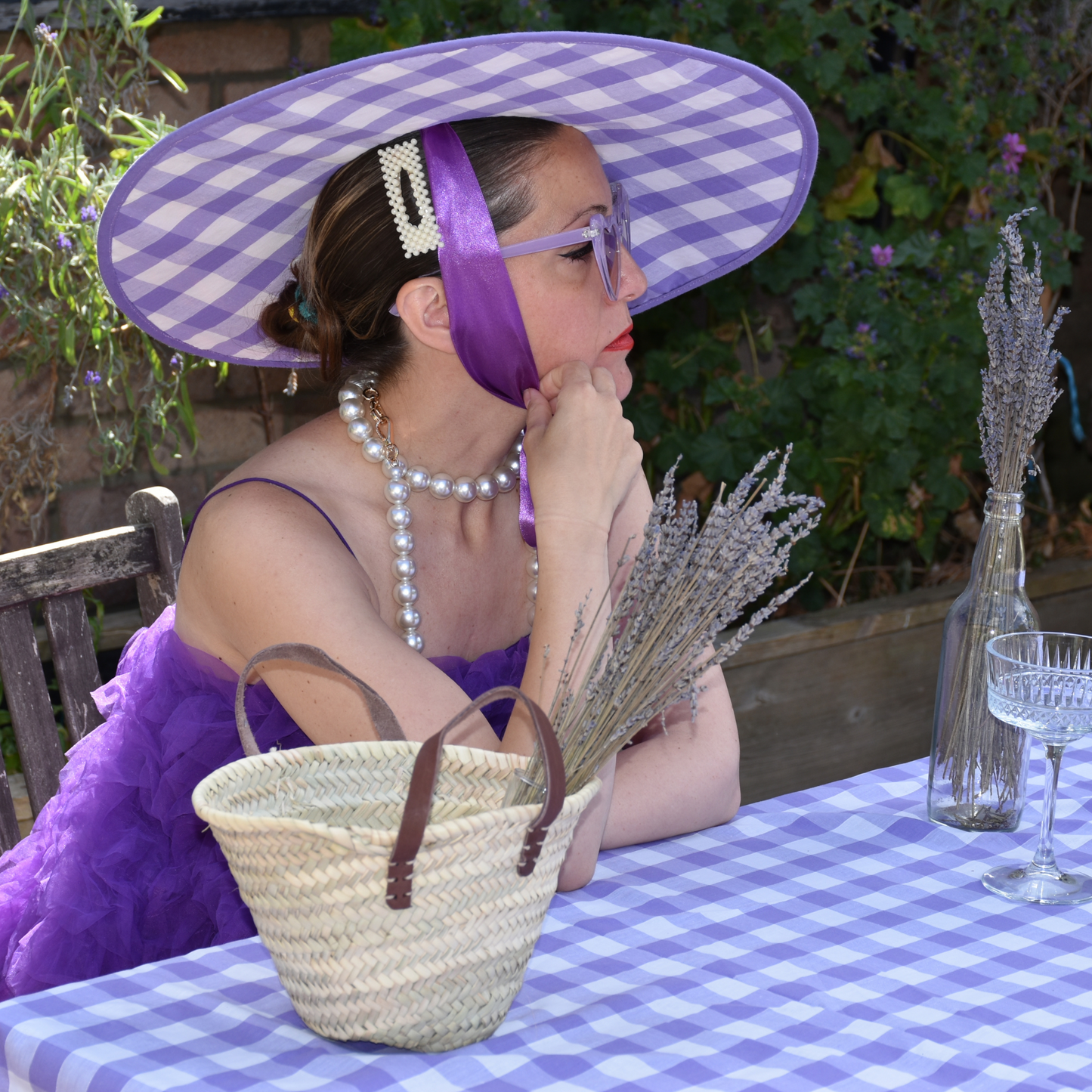 Summer Hat for Women / Gingham Straw Hat