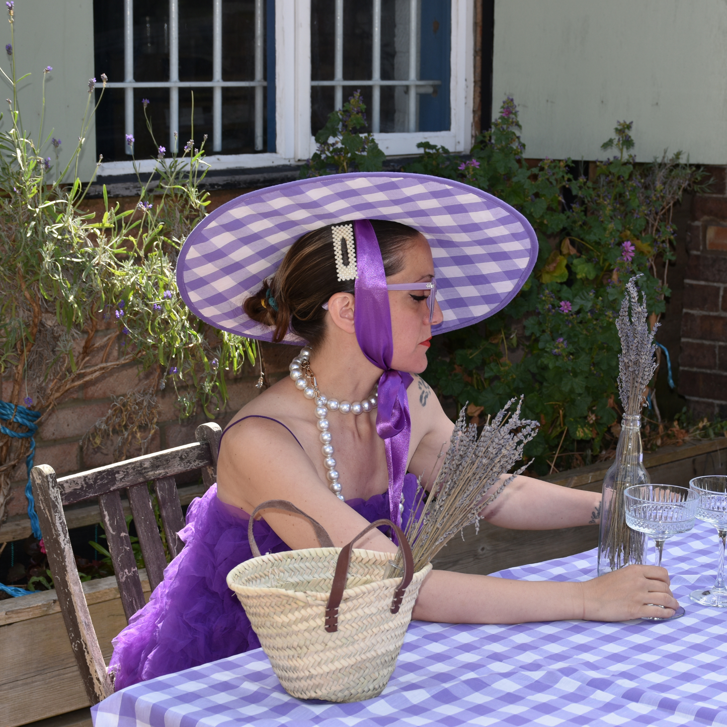 Summer Hat for Women / Gingham Straw Hat