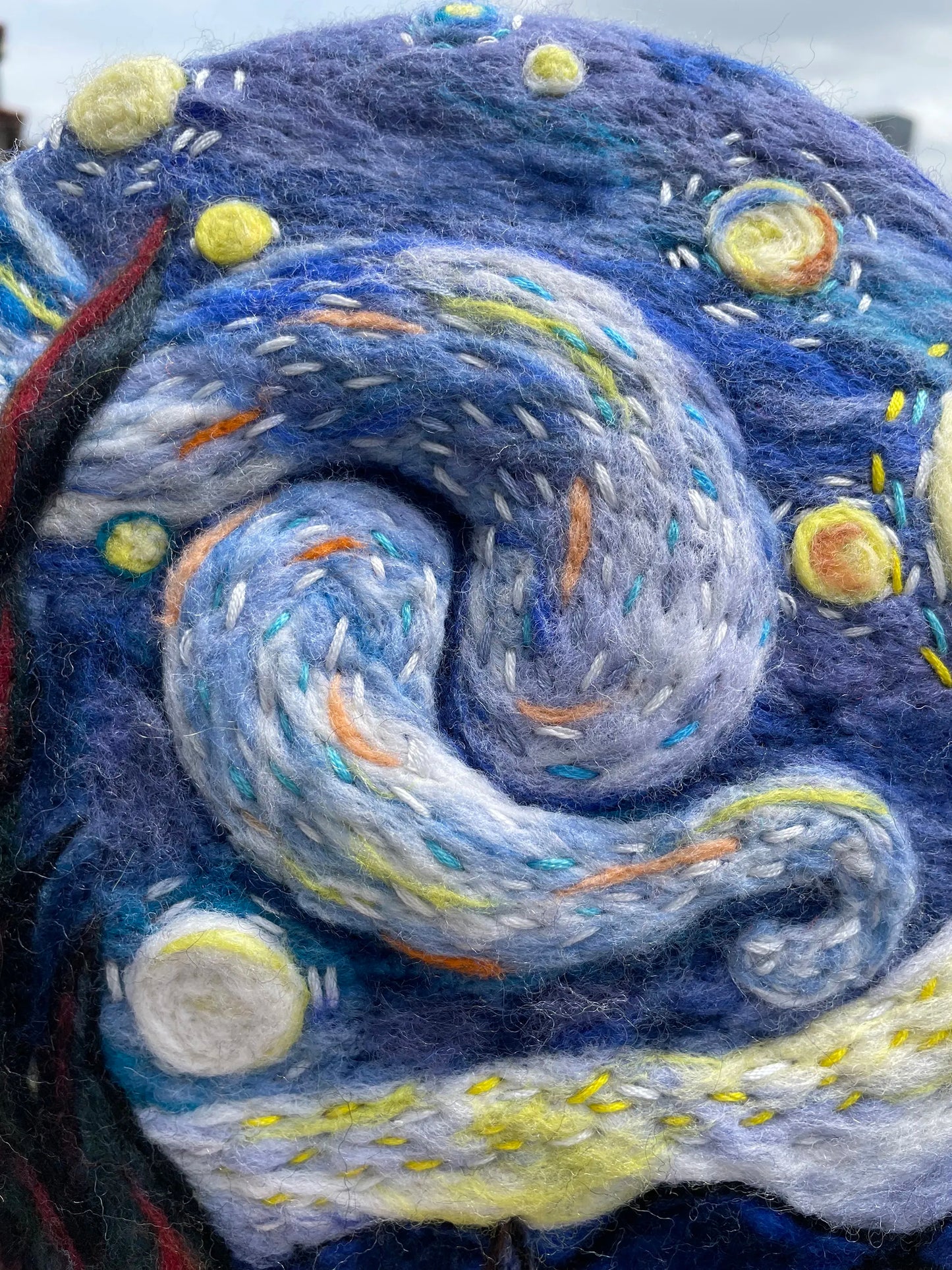Handmade Beret Hat Van Gogh Starry Night Blue Wool Felt