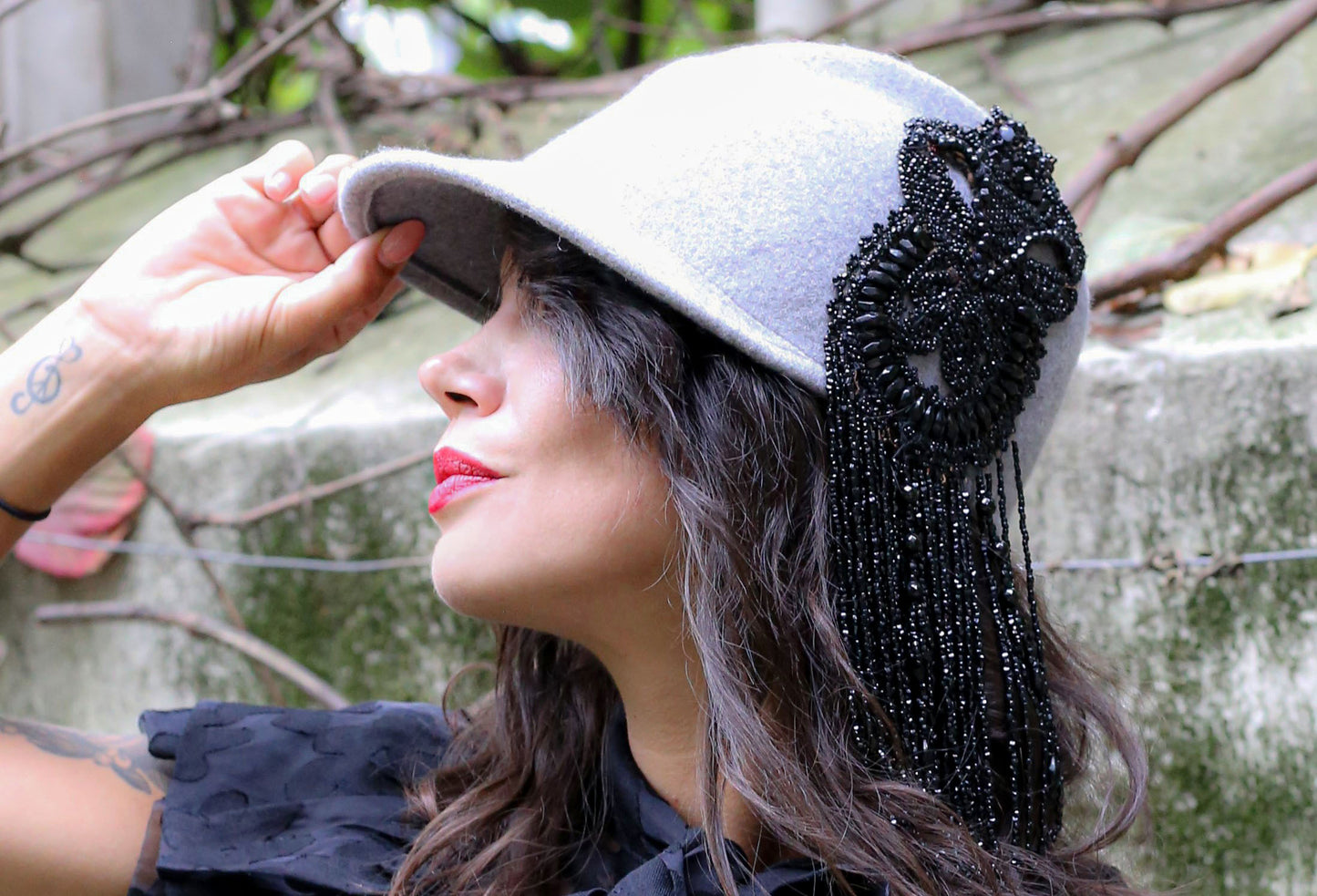 Women cap with 1950 antique jewellery