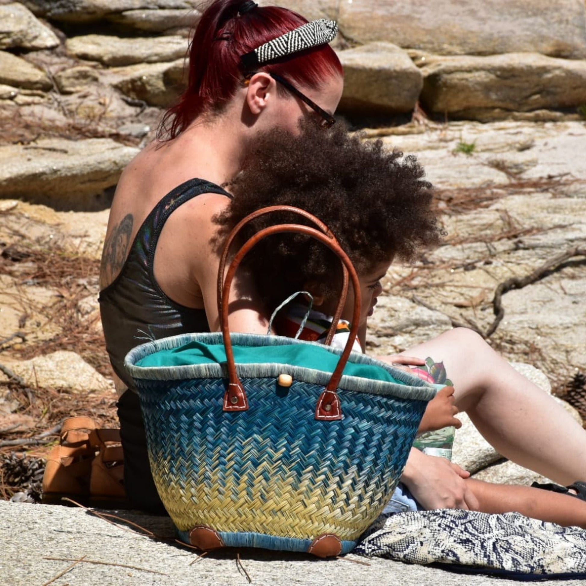 Beach Straw Bag Blue - Dedais Slow Fashion