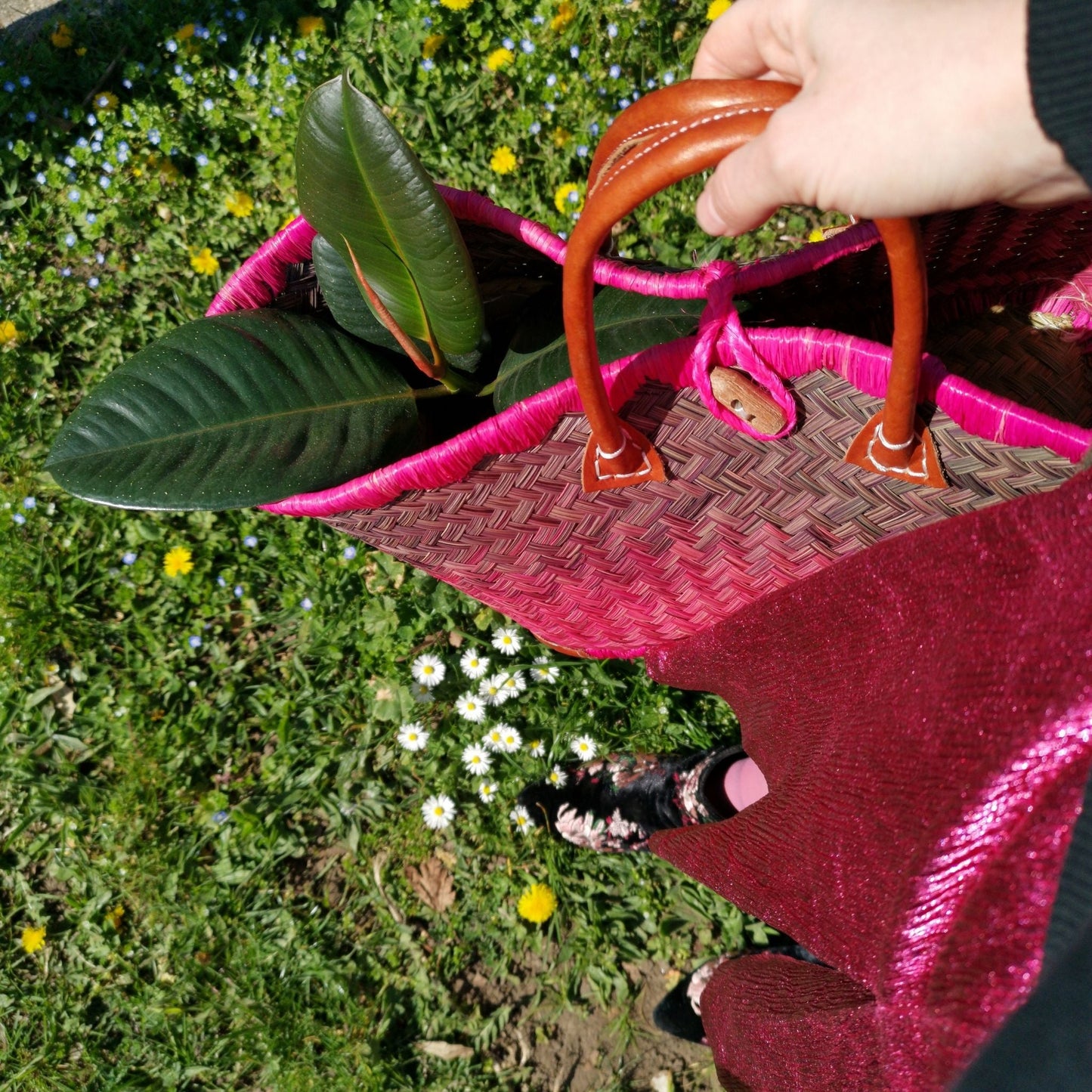 Beach Straw Bag Pink - Dedais Slow Fashion