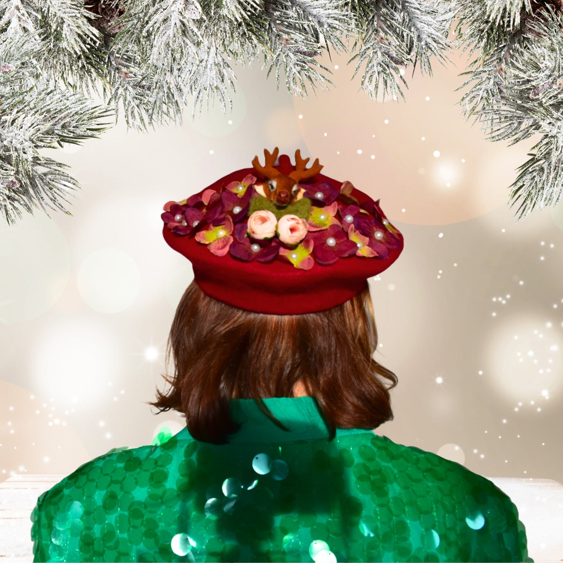 Christmas Beret Hat Santa's Reindeer - Dedais Slow Fashion