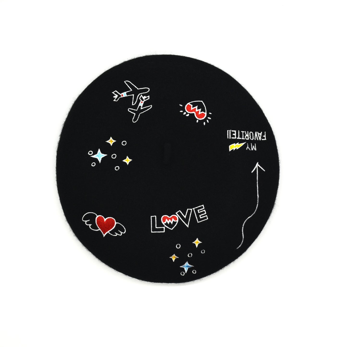 Embroidered Love Beret Hat Black - Dedais Slow Fashion