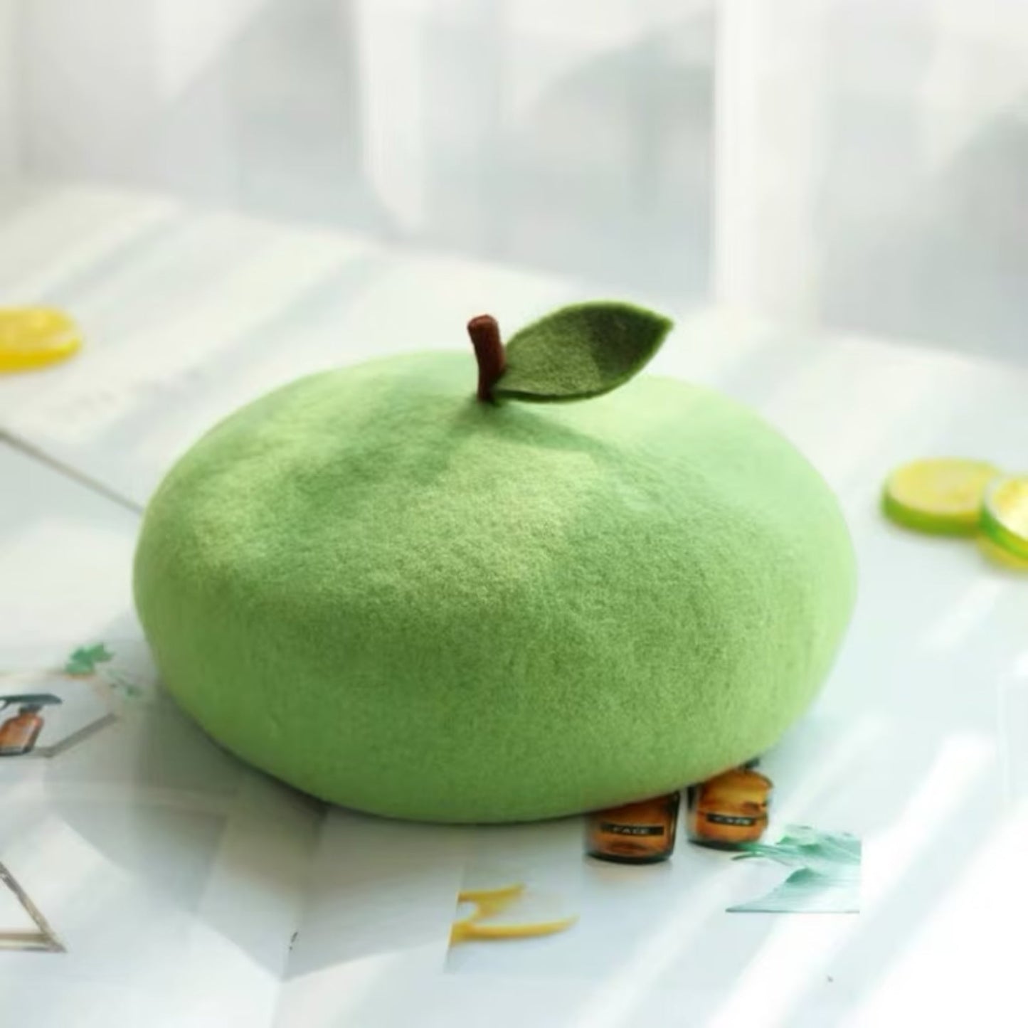 Green Apple Wool Beret - Dedais Slow Fashion