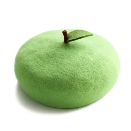 Green Apple Wool Beret - Dedais Slow Fashion