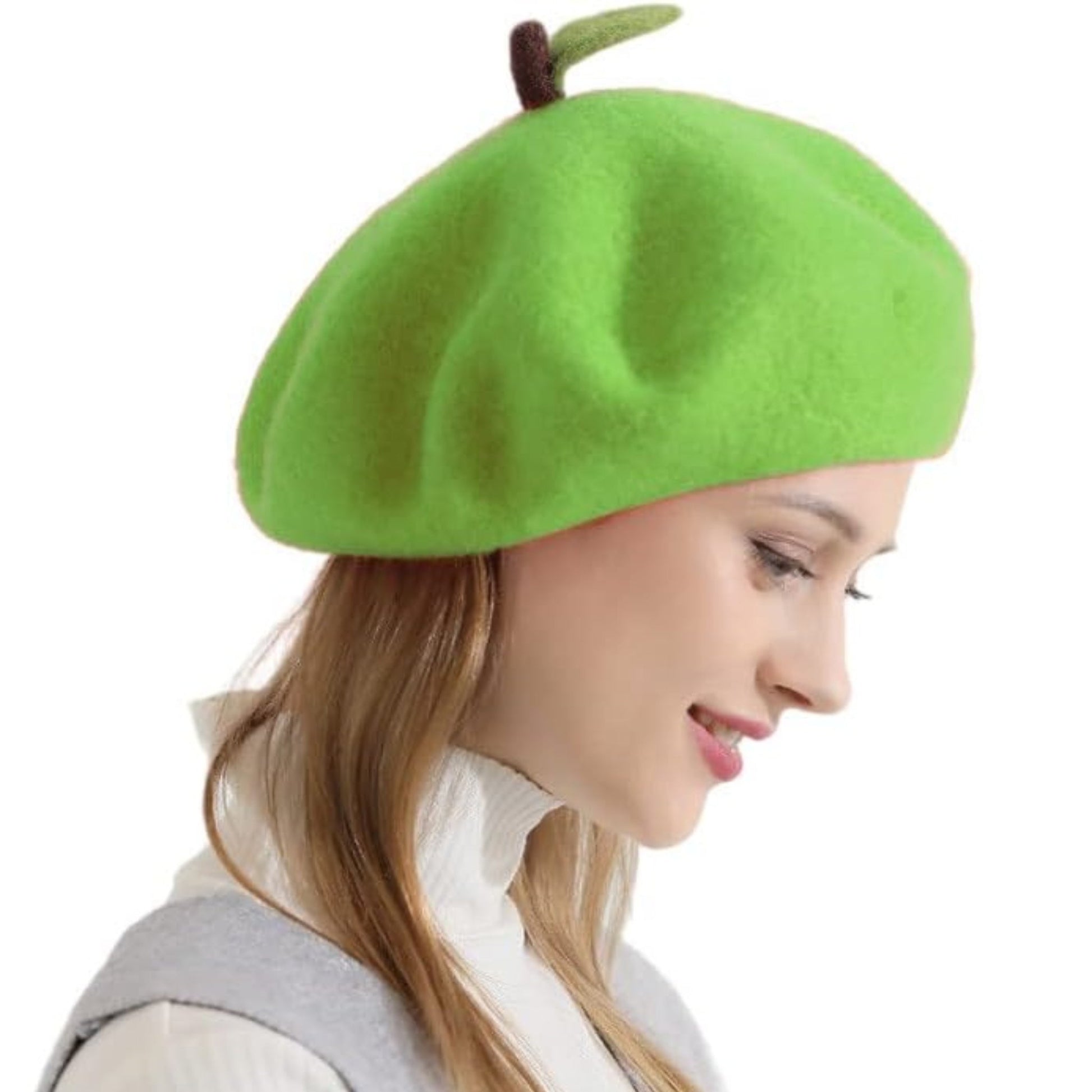 Green Apple Wool Beret - Dedais Slow Fashion