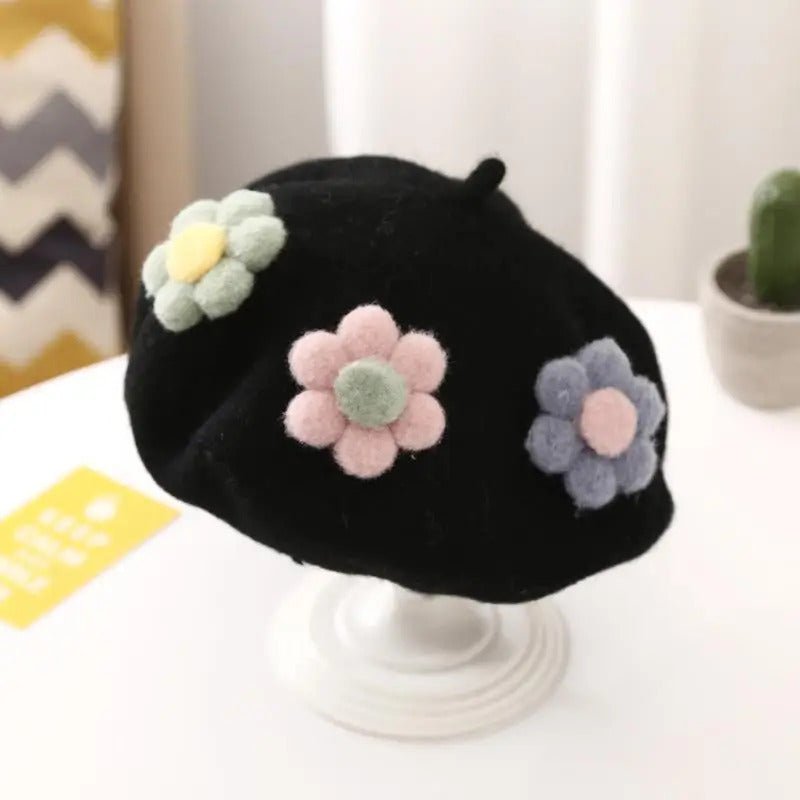 Handmade Beret Hat Wool with Flowers for Girls - Dedais Slow Fashion