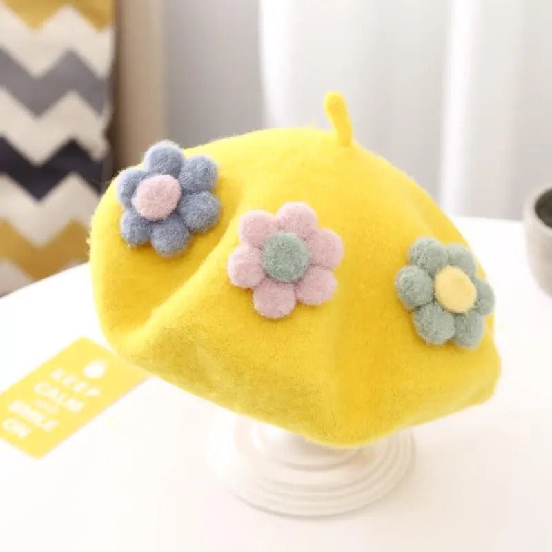 Handmade Beret Hat Wool with Flowers for Girls - Dedais Slow Fashion