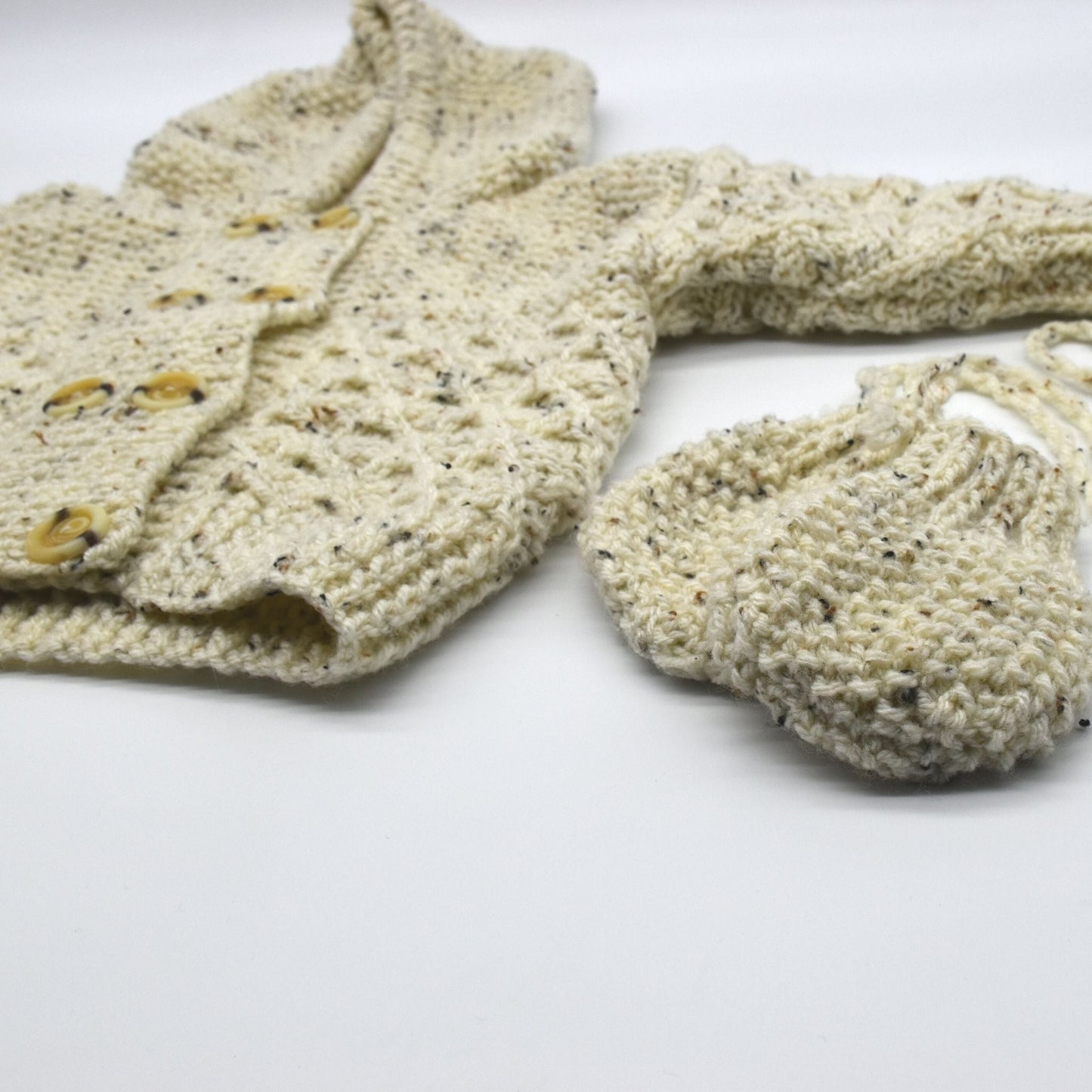 Handmade Knitted Baby Cardigan with Hood and Mittens Natural - Dedais Slow Fashion