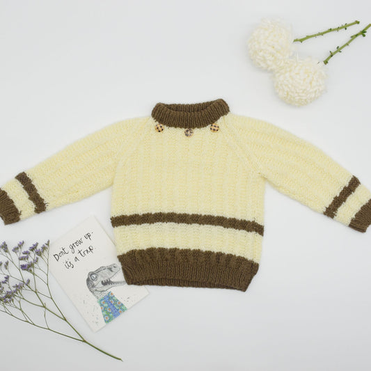 Handmade Knitted Baby Jumper Natural and Brown - Dedais Slow Fashion