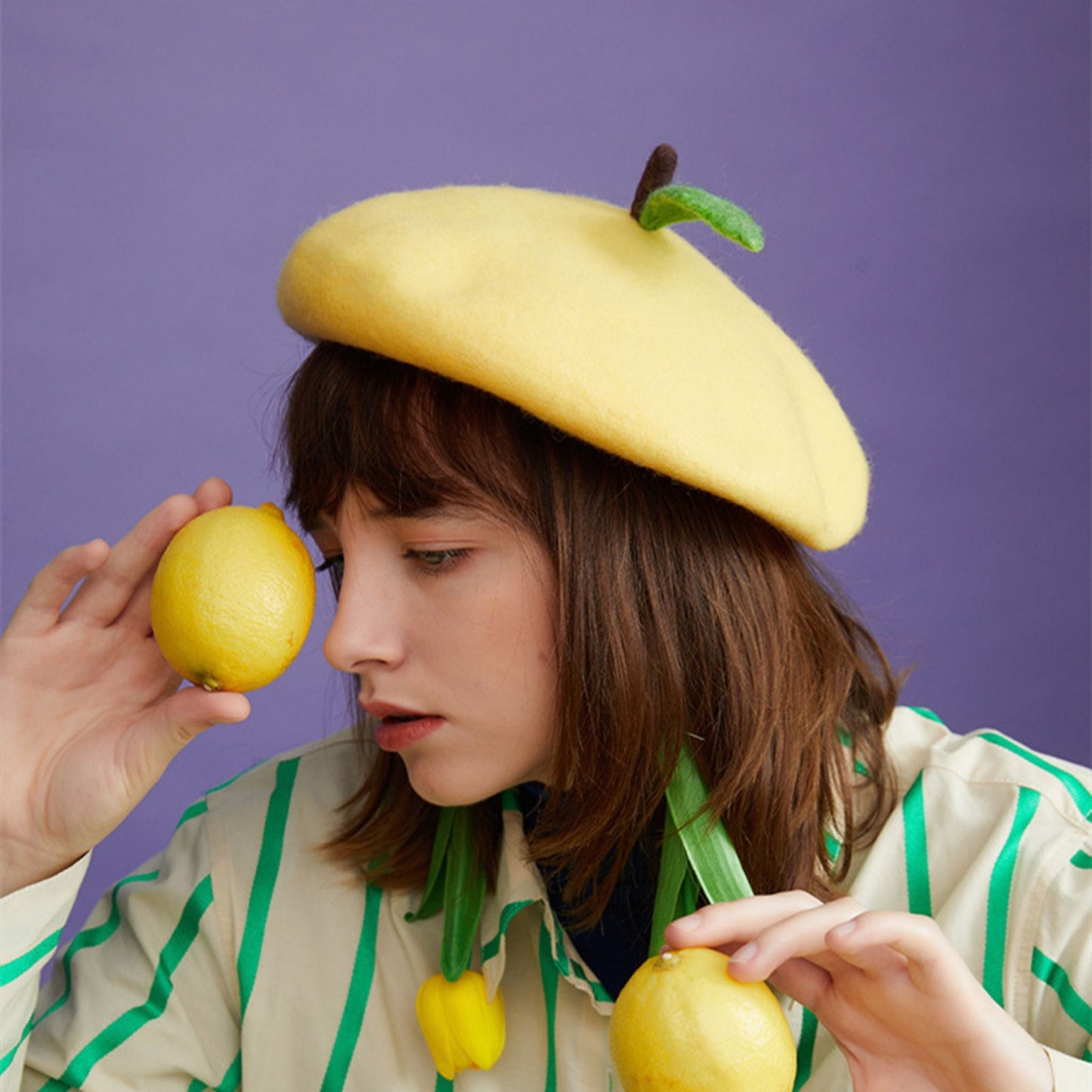 Lemon Handmade Beret Hat - Dedais Slow Fashion