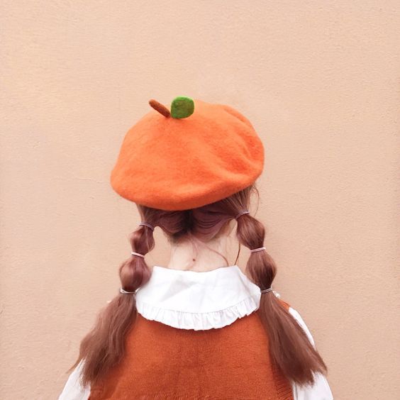 Orange Wool Beret Hat - Dedais Slow Fashion