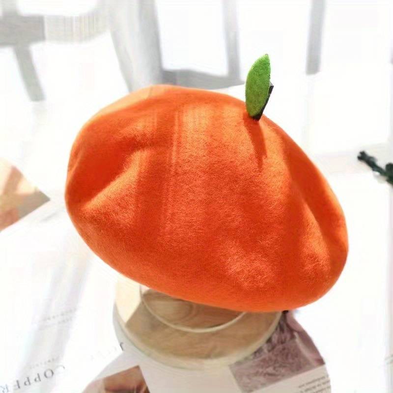 Orange Wool Beret Hat - Dedais Slow Fashion