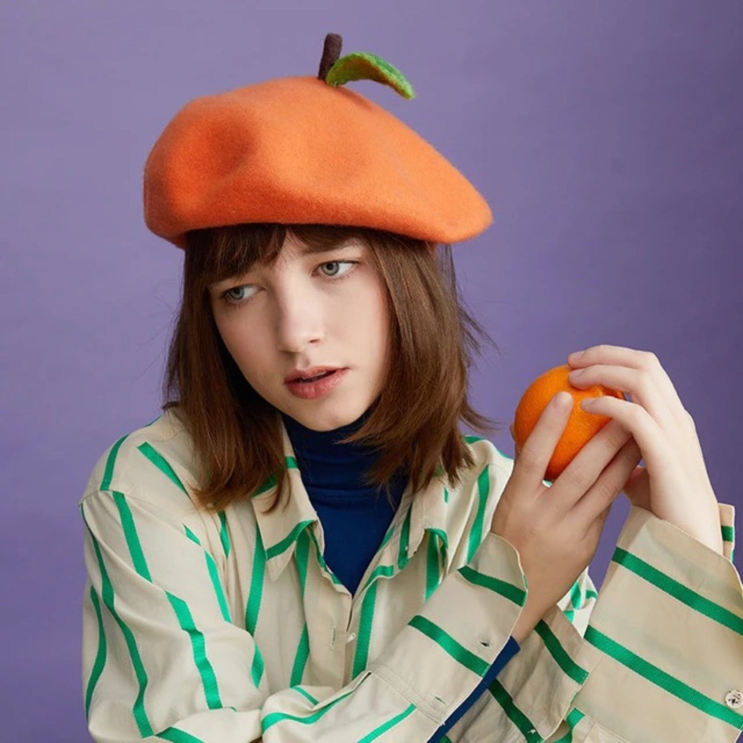 Orange Wool Beret Hat - Dedais Slow Fashion