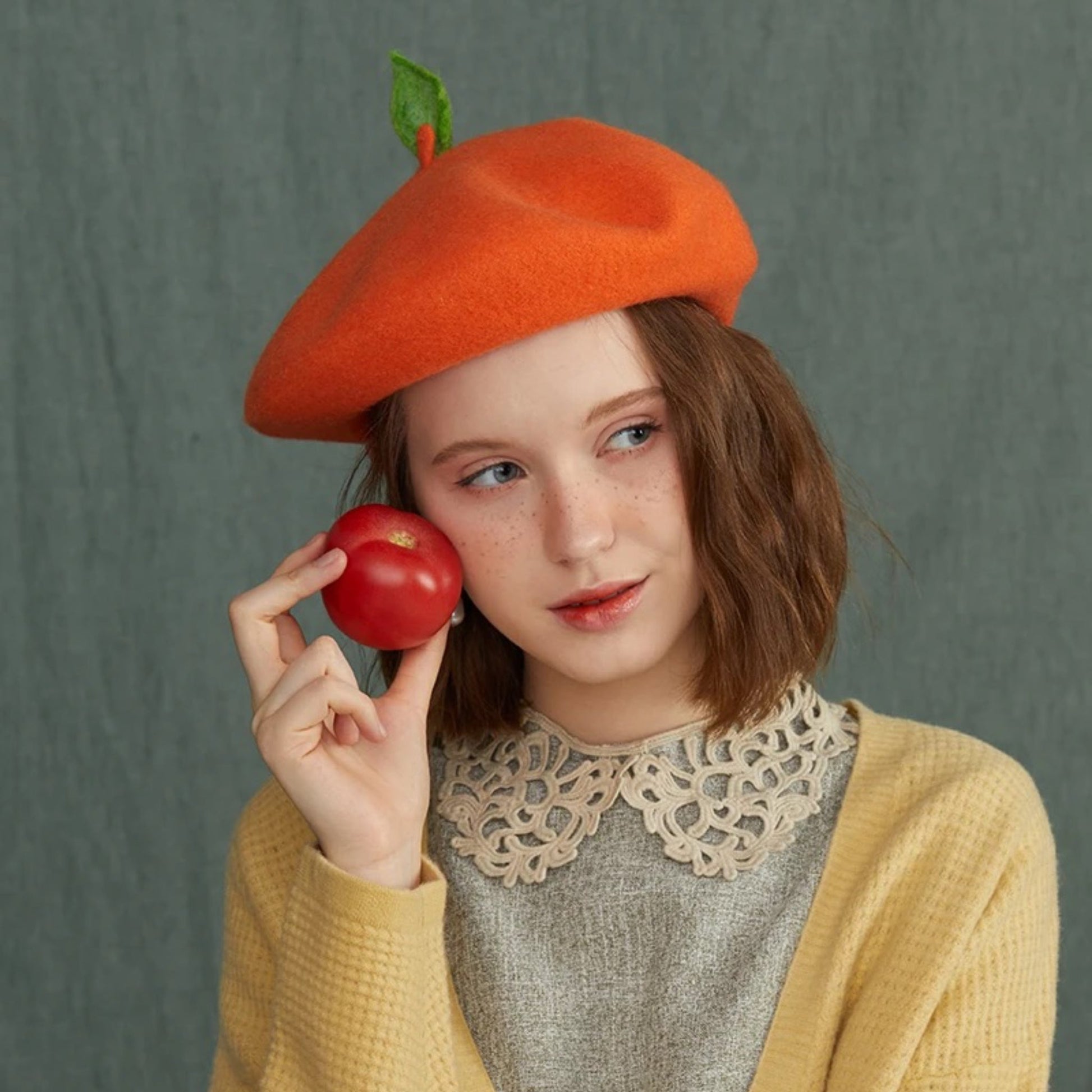 Orange Wool Beret Hat - Dedais Slow Fashion