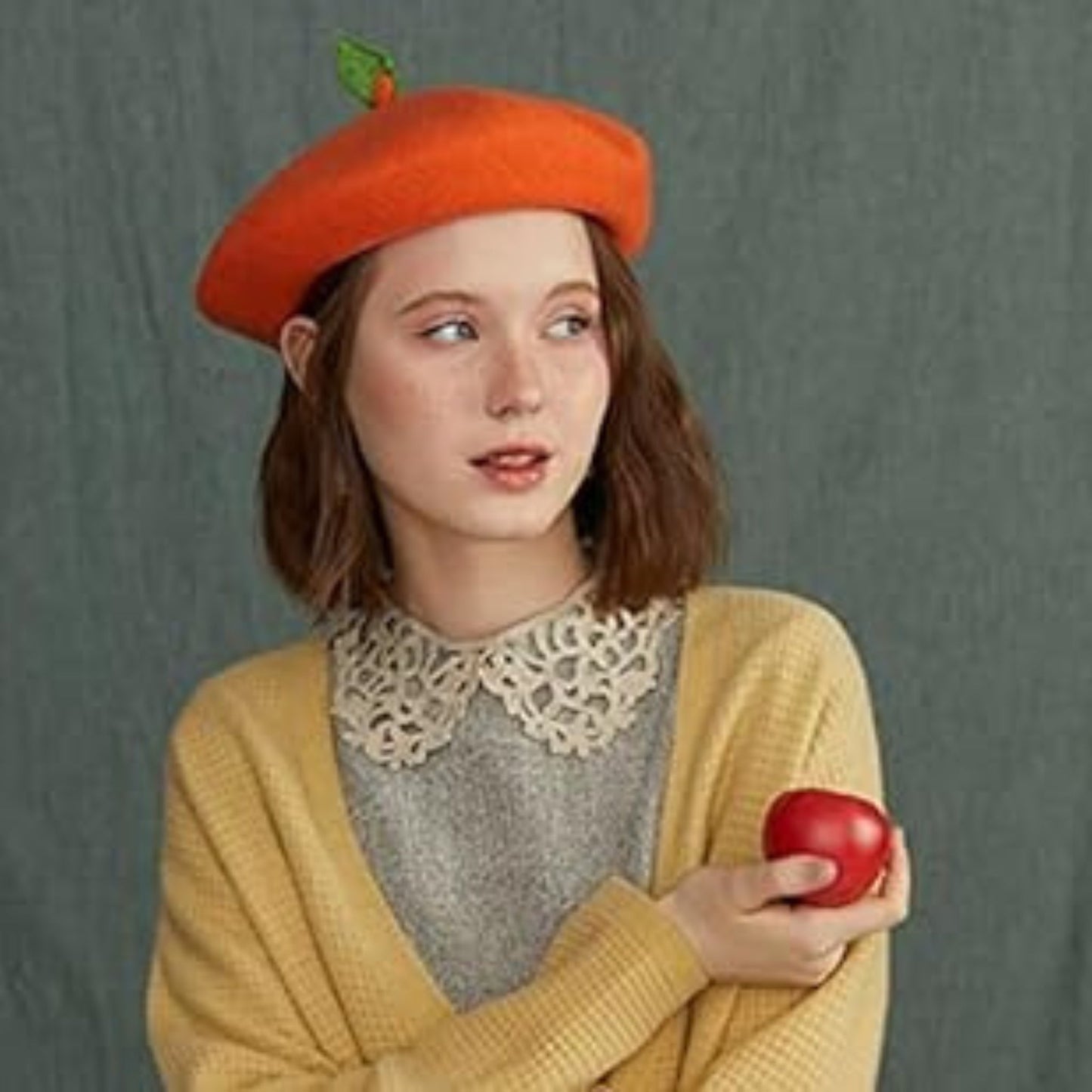 Orange Wool Beret Hat - Dedais Slow Fashion