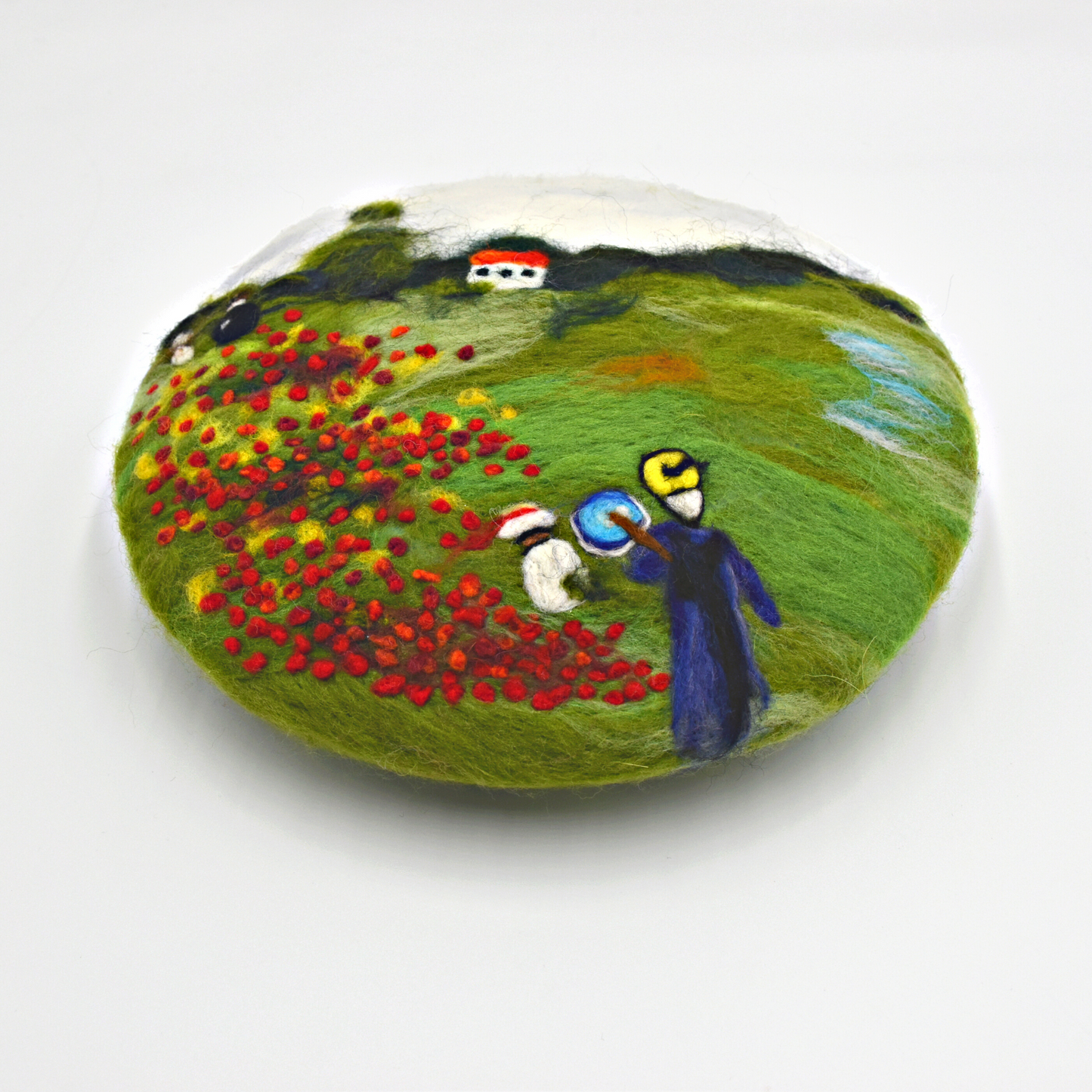Handmade Beret Hat Wool Monet Wild Poppies Painting for Women