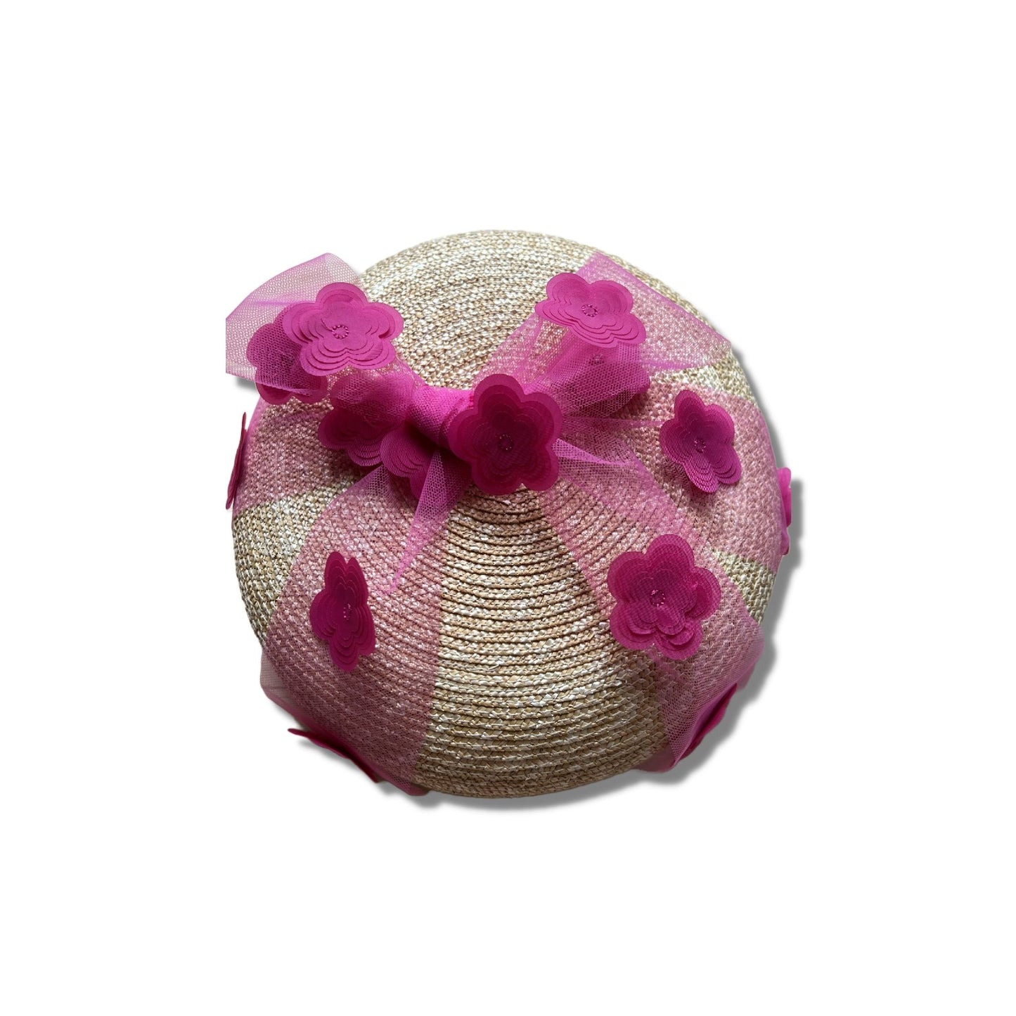 Straw Beret Hat with Pink Flowers for Women